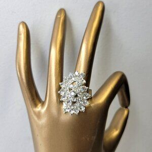 Crystal Adjustable ring, Stretch Crystal Silver tone ring